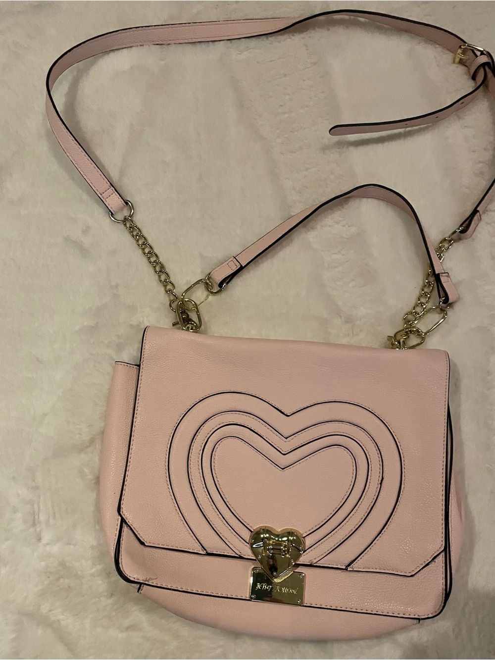 Betsey Johnson Pale Pink Heart-Embossed Crossbody Bag